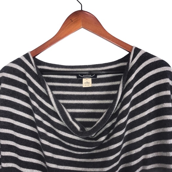 VTG Demylee For Scoop Gray & White Striped Cashmere Cowl Neck Pullover Sweater - Picture 3 of 6